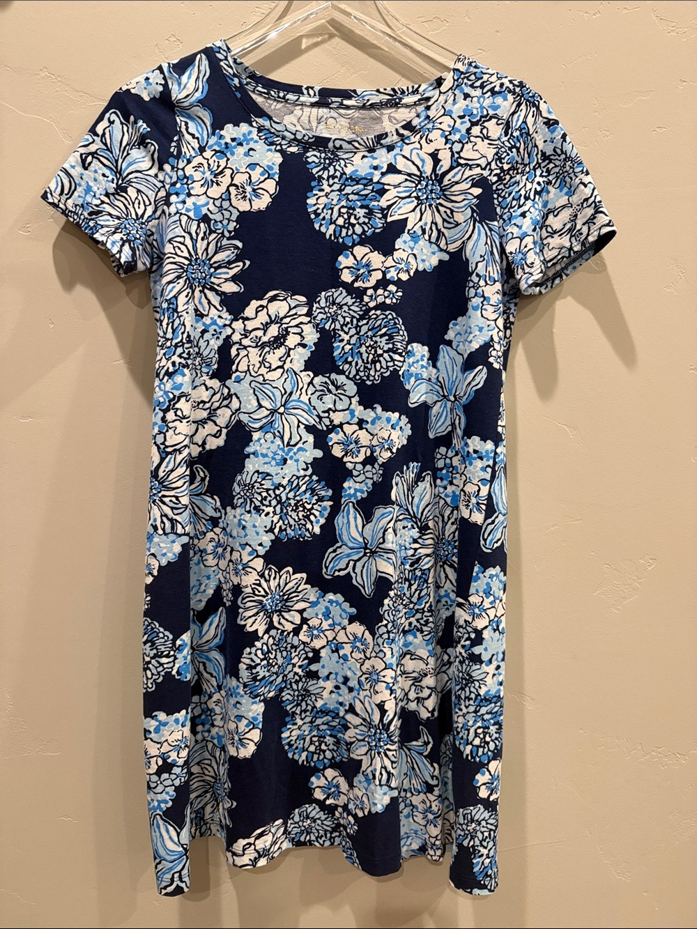 Lilly Pulitzer Navy Blue and Light Blue Floral Short-Sleeve Dress